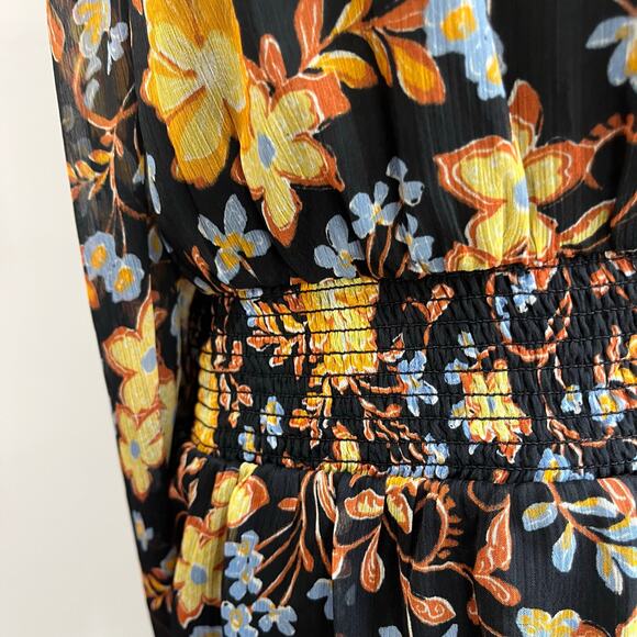 GAP Plus Floral Smocked Waist Long Sleeve Mini Dress Black Yellow Size 3X - Picture 8 of 10